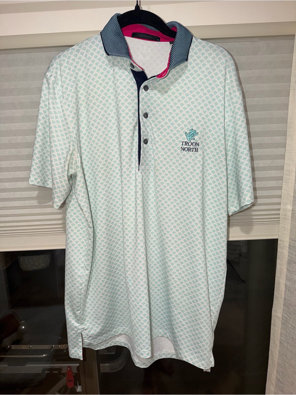Greyson Mint Patterned Polo with Navy Contrast Trim